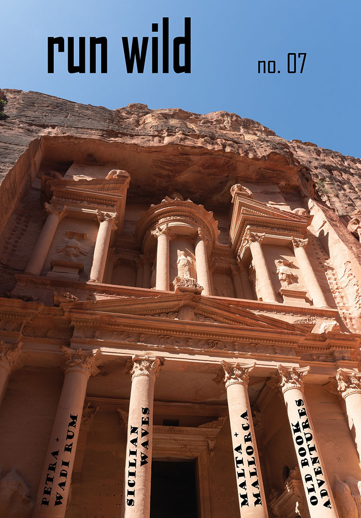 Cover of Run Wild Issue 7 showing the treasury at Petra under blue skies
